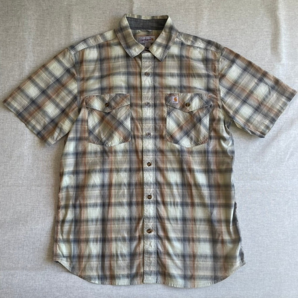 Carhartt Relaxed Fit Plaid Short Sleeve Button Down Shirt Men's Size Large